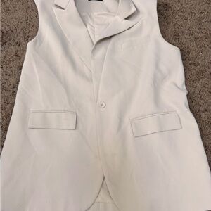 Women's Cream Sleeveless Blazer and Pant suit set